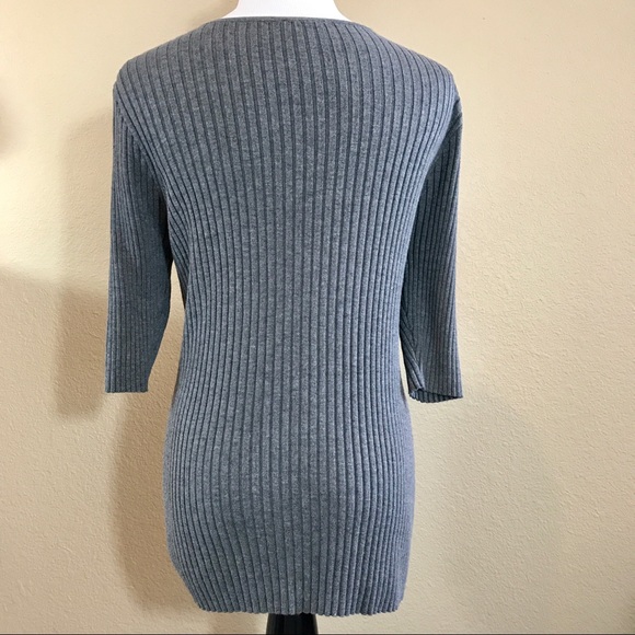 Express Zip Front Ribbed Grey Sweater - Picture 3 of 4